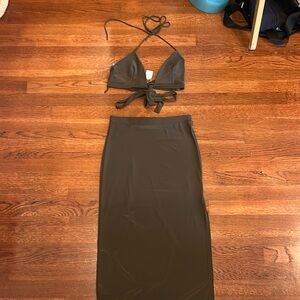 Endless Blu Dark Green Triangle Top and Maxi Skirt Set